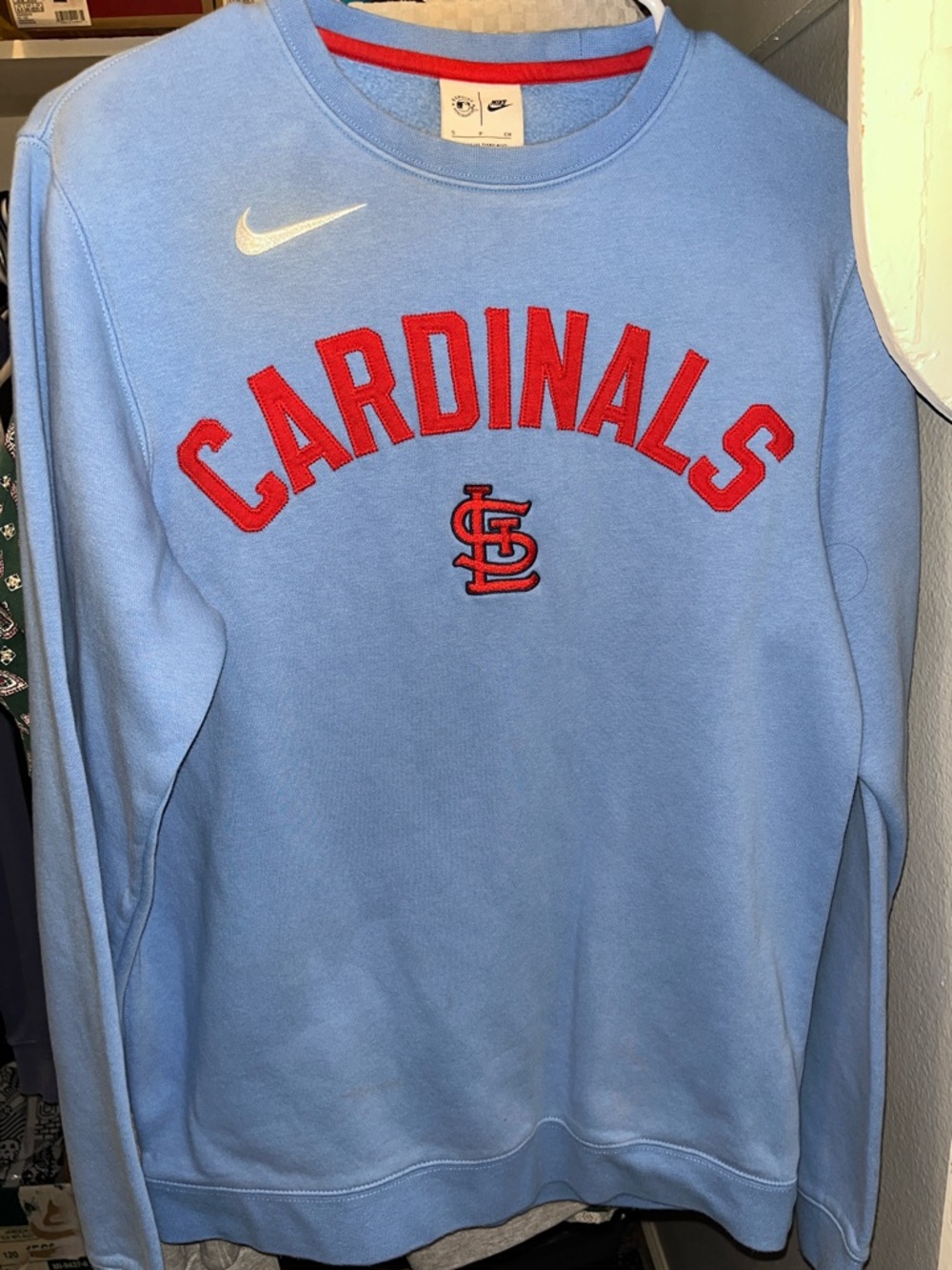 Nike Light Blue Crewneck Sweatshirt with Red Cardinals Logo